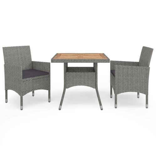 vidaXL 3-delige Tuinset poly rattan en acaciahout grijs, Tuin en Terras, Tuinsets en Loungesets, Tuinset, Nieuw, Verzenden