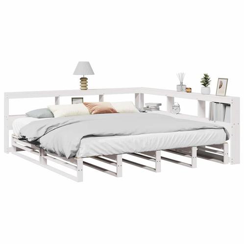 vidaXL Bed met boekenkast zonder matras grenenhout wit, Huis en Inrichting, Slaapkamer | Bedden, Nieuw, Verzenden