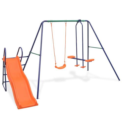 vidaXL Schommelset met glijbaan en 3 zitjes oranje, Kinderen en Baby's, Speelgoed | Buiten | Speeltoestellen, Nieuw, Verzenden