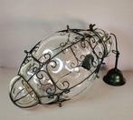 Plafonnier cage - Grand lustre en large bouche - verre, fer