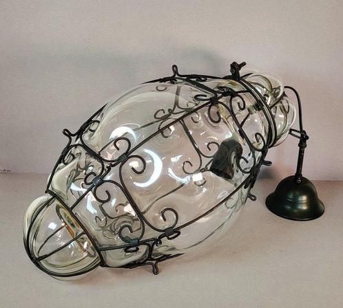 Plafonnier cage - Grand lustre en large bouche - verre, fer, Antiek en Kunst, Curiosa en Brocante