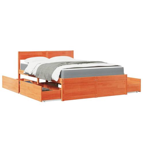 vidaXL Lit avec tiroirs/matelas cire marron 120x190 cm, Maison & Meubles, Chambre à coucher | Lits, Neuf, Envoi