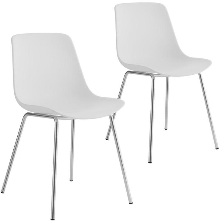 tectake Kunststofstoelen Mave, ergonomisch, 120 kg - wit/chr, Huis en Inrichting, Stoelen, Verzenden