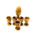 Set van 6 klassieke eierdopjes gemaakt van olijfhout, Nieuw