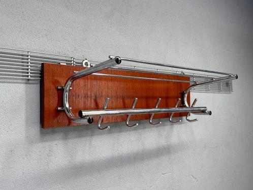 Authentieke art-deco houten chromen kapstok - Kapstok - Hout, Antiek en Kunst, Curiosa en Brocante