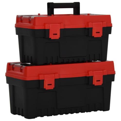 vidaXL 2 st Gereedschapskisten polypropeen zwart en rood, Doe-het-zelf en Bouw, Gereedschapskisten, Nieuw, Verzenden