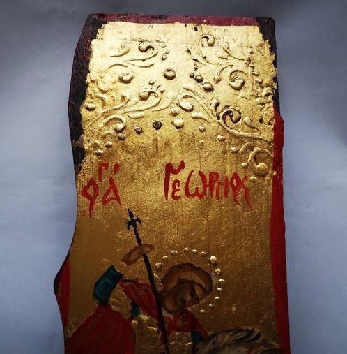 Icoon - Sint-Joris de Overwinnaar, Handbeschilderd icoon -, Antiek en Kunst, Antiek | Boeken en Manuscripten
