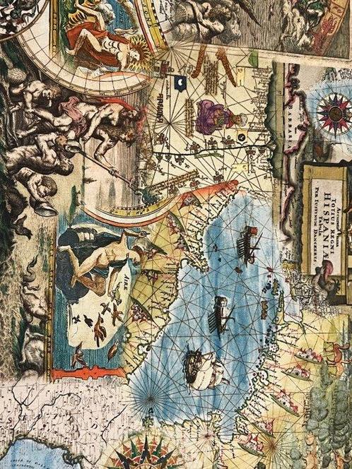 Le monde antique entre vos mains – Tissu de luxe avec cartes, Antiek en Kunst, Antiek | Tapijten, Tafelkleden en Textiel