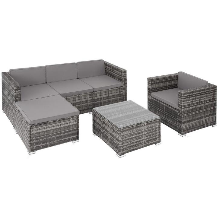 tectake Wicker lounge Lignano met fauteuil - grijs, Tuin en Terras, Tuinsets en Loungesets, Verzenden