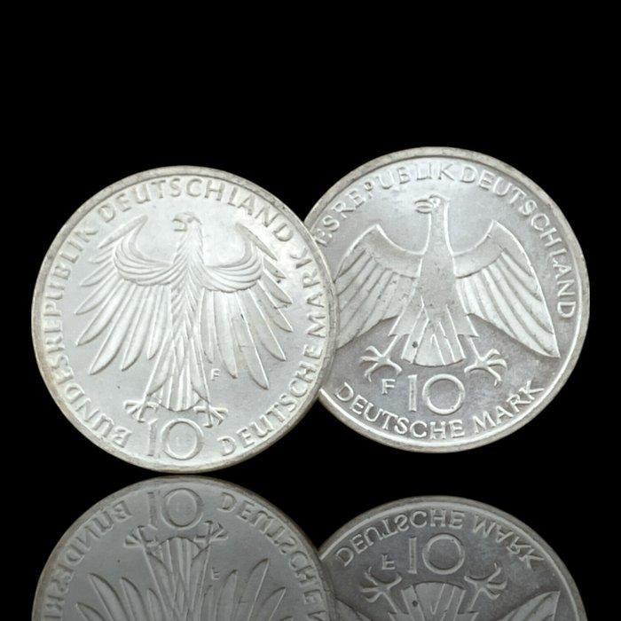 Duitsland, Bondsrepubliek 10 Deutsche Mark 2x 1972 / Olympic, Postzegels en Munten, Munten | Europa | Niet-Euromunten