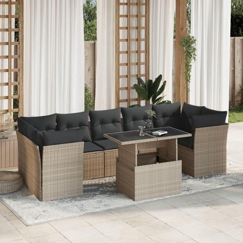 vidaXL Salon de jardin 8 pcs avec coussins gris clair, Jardin & Terrasse, Ensembles de jardin, Salons de jardin, Neuf, Envoi