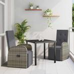 vidaXL Tuin Eettafel Set met kussen 3 pcs Grijs poly rattan, Tuin en Terras, Verzenden, Nieuw