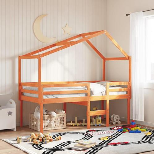 vidaXL Hoogslaper met dak massief grenenhout wasbruin 90x200, Huis en Inrichting, Slaapkamer | Bedden, Nieuw, Verzenden
