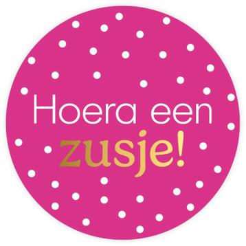 30x Sticker Hoera Een Zusje! - Roze - Sluitsticker - beschikbaar voor biedingen