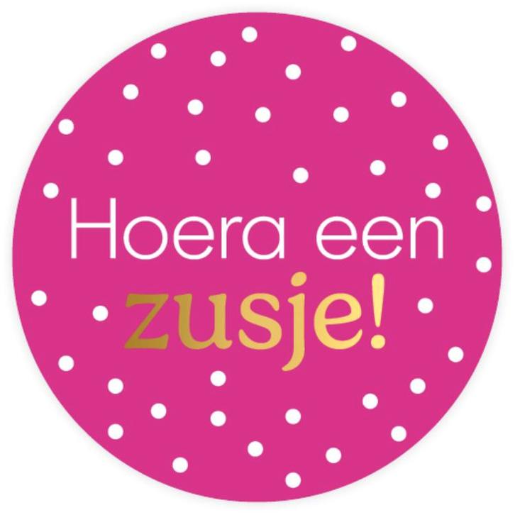 30x Sticker Hoera Een Zusje! - Roze - Sluitsticker -, Diversen, Cadeauverpakkingen, Verzenden