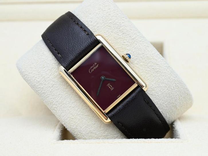 Cartier Tank Ref. 590005 Year 1990s (Box), Handtassen en Accessoires, Horloges | Heren, Leer, Zo goed als nieuw, Goud, Overige merken