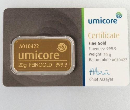20 gram - Goud .999 - Umicore, Belgium - Verzegeld, Postzegels en Munten, Edelmetalen en Baren