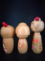 Beeldje - Drie schattige handgemaakte vintage kokeshi
