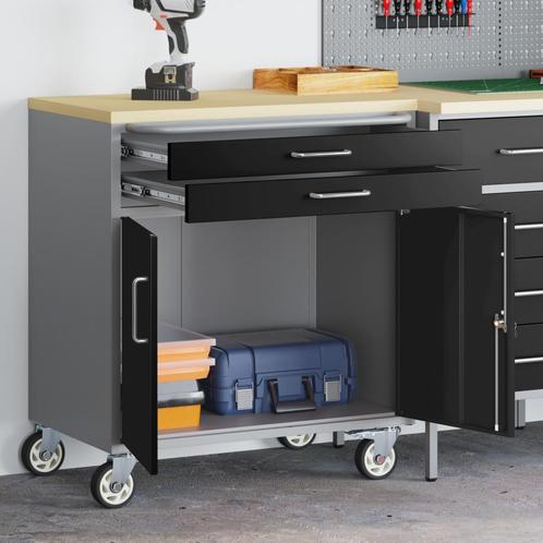 vidaXL Gereedschapskast met Wielen en Slot Zwart 75x45x85 cm, Doe-het-zelf en Bouw, Gereedschapskisten, Nieuw, Verzenden