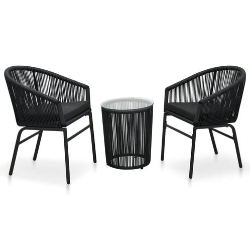vidaXL 3-delige Bistroset met kussens PE-rattan zwart, Tuin en Terras, Tuinsets en Loungesets, Nieuw, Verzenden