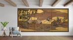 Byôbu  (paravent) - Feuille dor, Bois laqué, Soie, Bois, Antiquités & Art