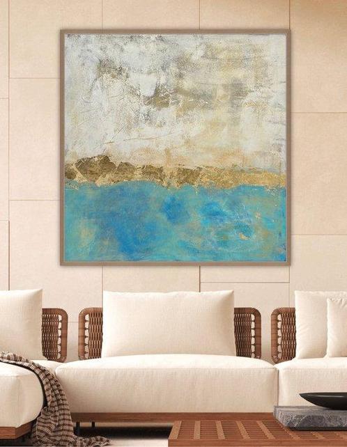 Stefanie Raus - Abstrakte Landschaft Türkis Gold 851 XXL, Antiek en Kunst, Kunst | Schilderijen | Modern