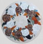 Table - Travertin - dessus avec des pierres semi-précieuses