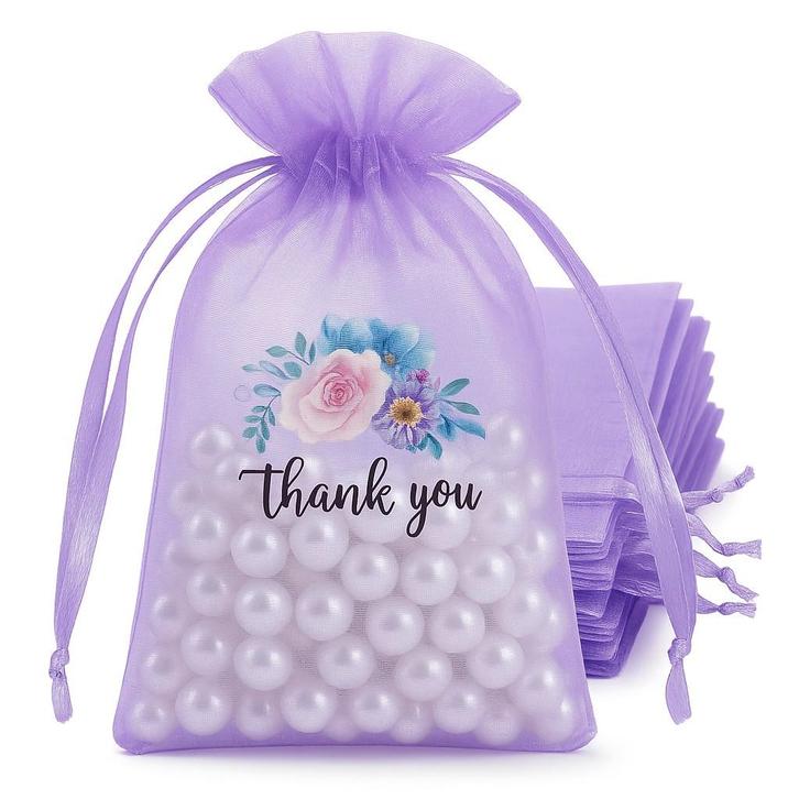 Fako Bijoux - Organza Zakjes Met Print - Thank You Bloemen -, Diversen, Cadeauverpakkingen, Verzenden