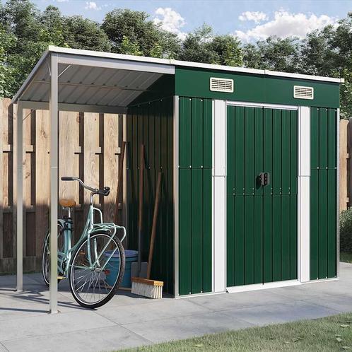 vidaXL Tuinschuur met verlengd dak 277x110,5x181 cm staal, Tuin en Terras, Tuinhuizen, Nieuw, Verzenden