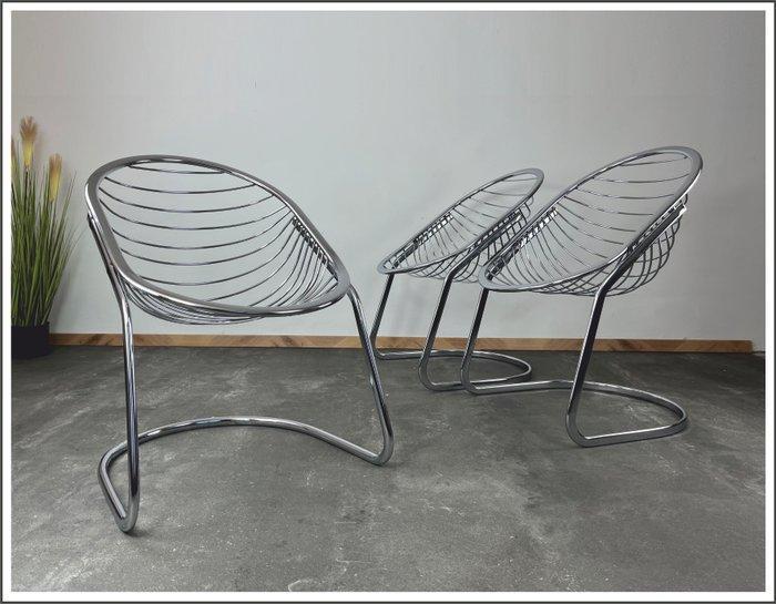 Stoel - Staal, Chroom - Drie stoelen, in de stijl van, Antiek en Kunst, Kunst | Designobjecten