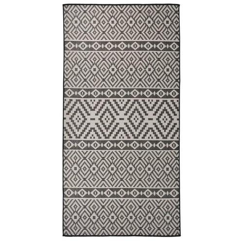 vidaXL Buitenkleed met patroon platgeweven 100x200 cm zwart, Huis en Inrichting, Stoffering | Tapijten en Vloerkleden, Nieuw, Verzenden