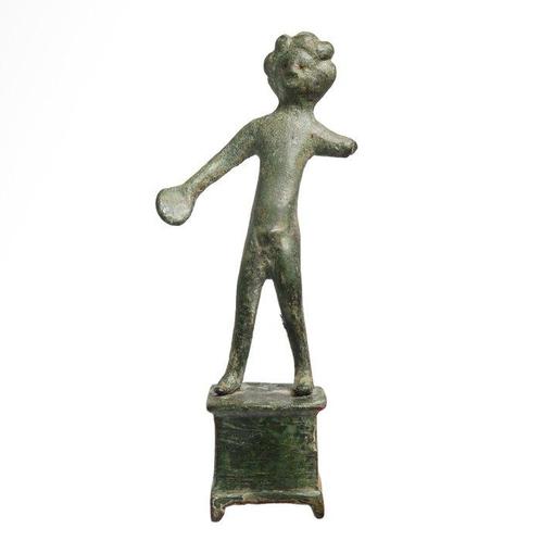 Etruscan Bronze Figurine de votant avec patère, Antiek en Kunst, Antiek | Overige Antiek
