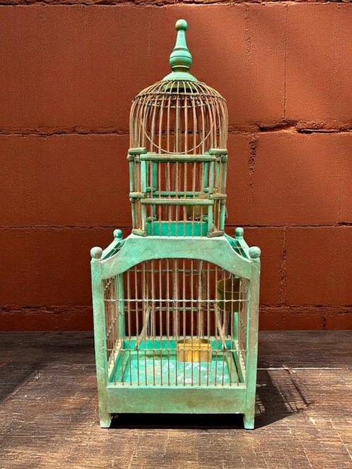 Vintage Vogelkooi - Hout, Messing - Hoogte 68 cm, Antiek en Kunst, Curiosa en Brocante