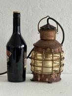 Ankerlicht Ships lamp - Koper, Amberkleurig glas, Antiek en Kunst