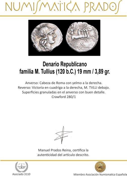 Romeinse Republiek. M. Tullius, 119 a.C.. Denarius Roma, Postzegels en Munten, Munten | Europa | Niet-Euromunten