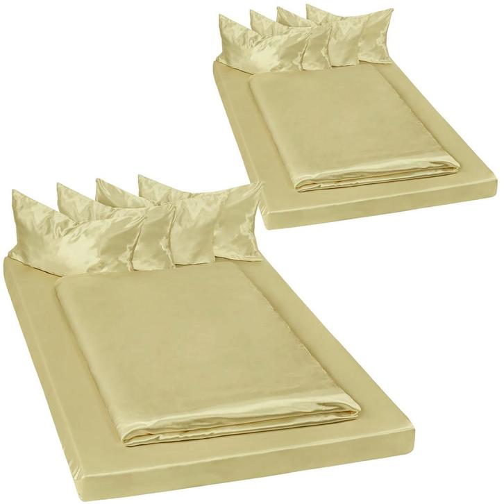 tectake 2 Beddengoedsets satijn 150x200cm 6-delig - groen, Huis en Inrichting, Slaapkamer | Bedden, Verzenden
