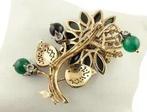 Broche - 14 carats Or rose, Argent Émeraude - Diamant, Bijoux, Sacs & Beauté