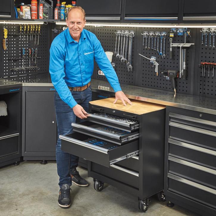 Datona Gereedschapswagen 5 laden met houten werkblad -, Doe-het-zelf en Bouw, Gereedschapskisten, Ophalen of Verzenden