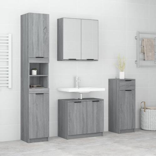 vidaXL 4-delige Badkamermeubelset bewerkt hout grijs sonoma, Huis en Inrichting, Badkamer | Badkamermeubels, Nieuw, Verzenden