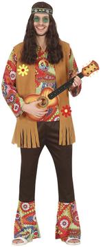 Hippie 60S Kostuum Gekleurd Heren Met Bruin Vest, Vêtements | Hommes, Costumes de carnaval & Vêtements de fête, Verzenden