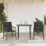 vidaXL 3-delige Bistroset met kussens poly rattan grijs, Tuin en Terras, Tuinsets en Loungesets, Verzenden, Nieuw
