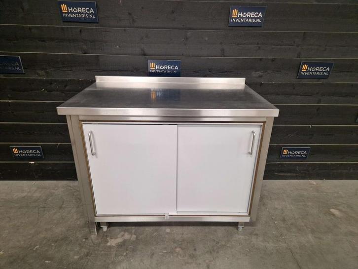Werkbank | schuifdeuren | RVS | trespa | 108cm, Zakelijke goederen, Horeca | Meubilair en Inrichting, Gebruikt
