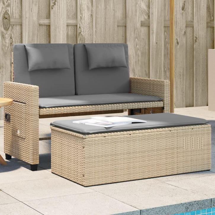 vidaXL Tuinbankje verstelbaar met kussens poly rattan beige, Tuin en Terras, Tuinsets en Loungesets, Nieuw, Verzenden