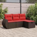 vidaXL 4-delige Loungeset met kussens poly rattan bruin, Verzenden, Nieuw, Loungeset