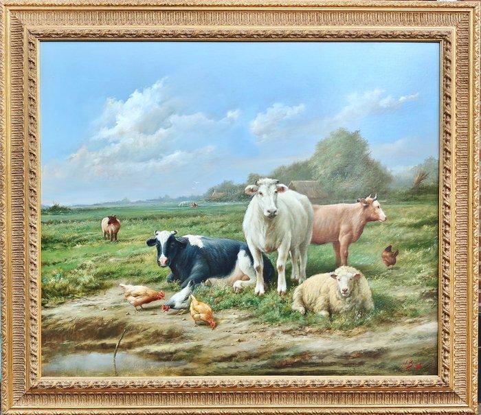Hilaire Bals (1940) - Dieren in het weiland, Antiek en Kunst, Kunst | Schilderijen | Klassiek