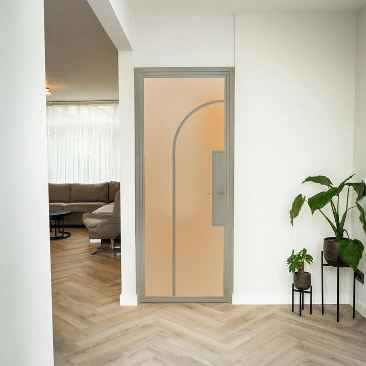 Stalen Binnendeur Kiezelgrijs 2 Vlaks rond Matglas Met slot, Bricolage & Construction, Fenêtres & Moustiquaires