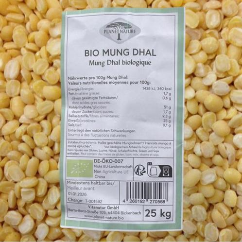 BIO-Moong/Mung Dal Gele Mungbonen - Gehalveerd/Geschild -, Sport en Fitness, Gezondheidsproducten en Wellness, Ophalen of Verzenden