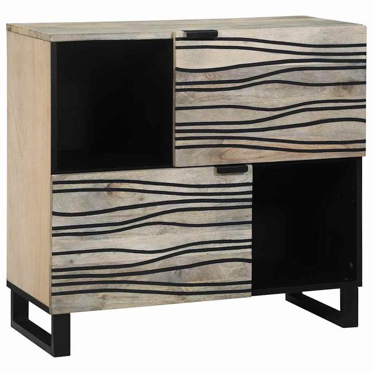 vidaXL Dressoir Wit 80 x 33 x 75 cm massief mangohout, Huis en Inrichting, Kasten | Dressoirs, Nieuw, Verzenden
