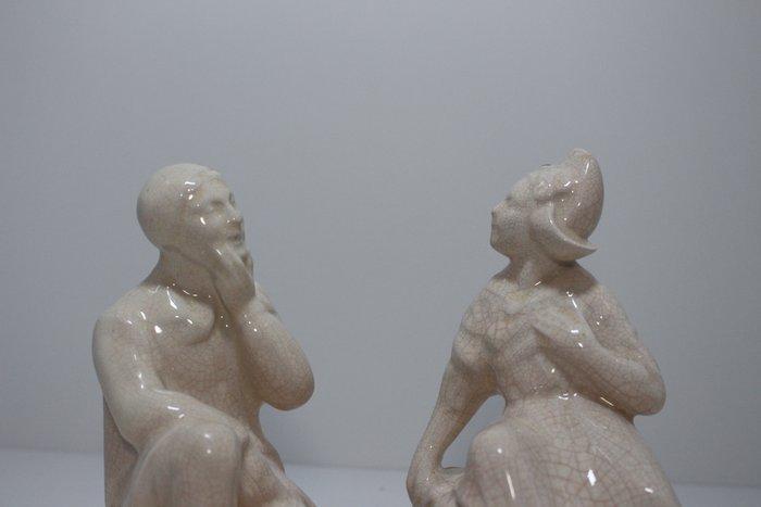 Beeld, Boer en Boerin (boekensteunen) - 17 cm - Aardewerk, Antiquités & Art, Antiquités | Verre & Cristal