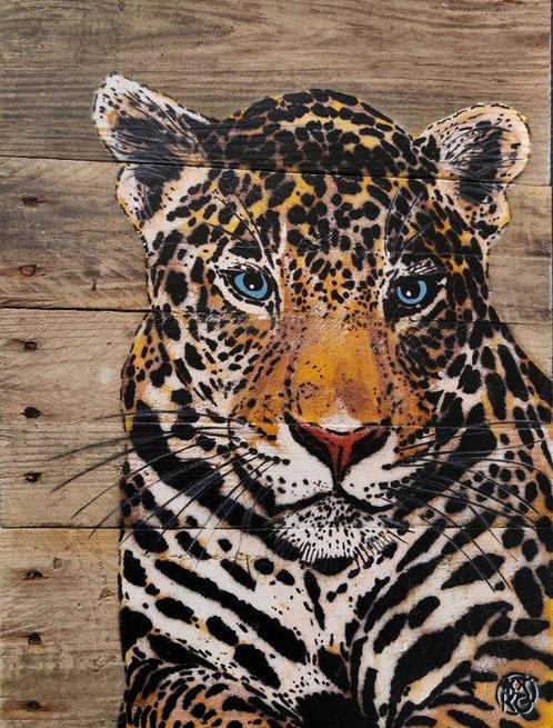 Mosko (XX-XXI) - Léopard aux yeux bleus, Antiek en Kunst, Kunst | Schilderijen | Modern